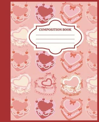 Vintage Heart Cakes Composition Notebook | Wide Ruled | 7.5 x 9.25, 110 Pages | For Kids, Teens, Adults