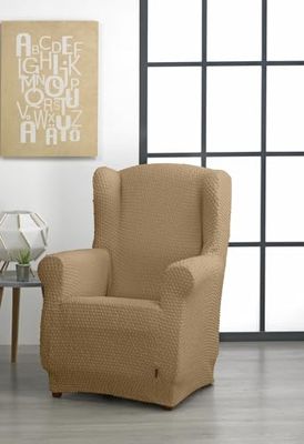 Estoralis Borneo Bi-Elastic Chair Cover Very Elastic Fabric C/06 Beige for Wing Chairs from 70 to 110 cm Quality Protection Super Adjustable