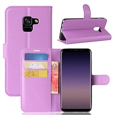 Carcasa de telefono for Galaxy A8 (2018) Litchi Texture Horizontal Flip Funda de Cuero con Soporte y Ranuras for Tarjetas y Billetera (Negro) (Color : Purple)