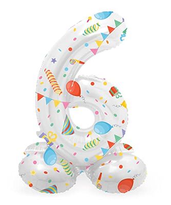 Folat 64766 Birthday Balloon Standing Number 6 Joyful Party White with Gifts and Decoration 41 cm Decoration Birthday Decoration, Balloon Number, No Helium Required, Green