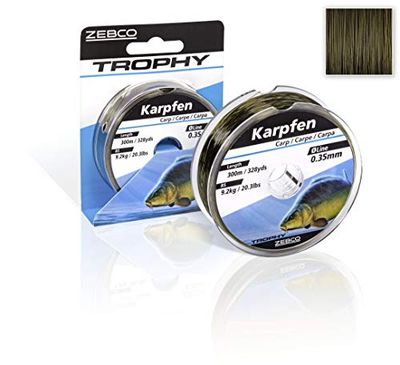 Zebco Kwaliteit Trophy karper monofilament vislijn hengel accessoires karperlijn, camou-donker, 0,25 mm / 5 kg