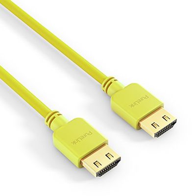 PureLink PI0504 HDMI-kabel High Speed (4K UltraHD (2160p), ethernet, 18 Gbit/s, HDMI-A-stekker naar HDMI-A-stekker, gecertificeerd, halogeenvrij, ultradun, 1,00 m, geel