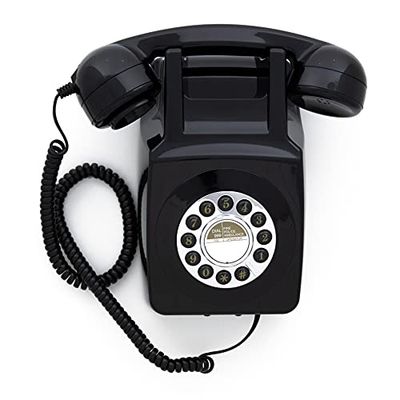 GPO 746 - Téléphone fixe rétro à bouton-poussoir mural - Cordon extansible, sonnerie authentique -Noir