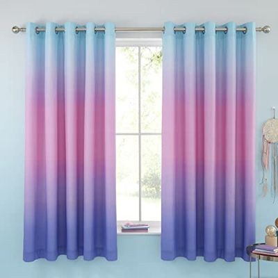 Catherine Lansfield Cortinas con Ojales de 66 x 72 Pulgadas, diseño de Nubes arcoíris Degradado, Dos Paneles, Color Pastel