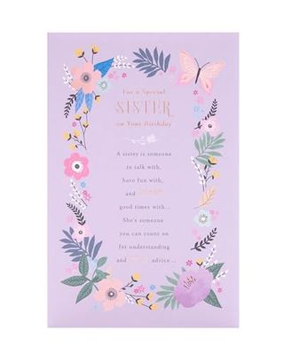UK Greetings Verjaardagskaart voor zus - Floral Border Design - Thinking of You Range