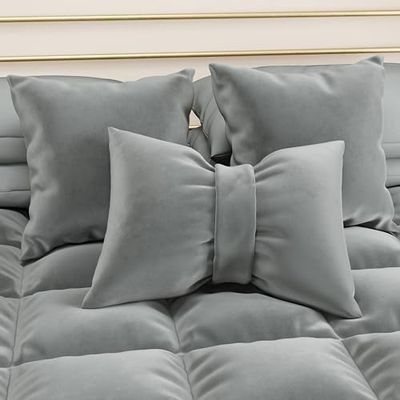 PETTI Artigiani Italiani - Soffkuddar i sammet med stoppning, sovrum kuddfodral, osynliga kuddfodral med dragkedja, mörkgrå sammet rosettkuddar 1 del - 50 x 40 cm