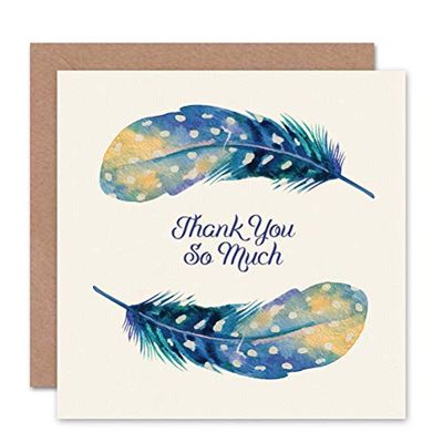 Wee Blue Coo THANK YOU CARD - FEATHER SET WATERCOLOUR PAINT BLUE YELLOW