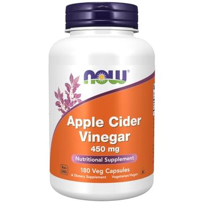 Now Foods, Apple Cider Vinegar (Vinaigre de Cidre), 450mg, 180 Capsules, Testé en Laboratoire, Sans Gluten, Sans Soja, Végétarien