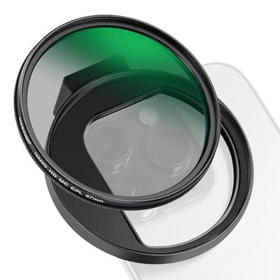 NEEWER CPL-filter för telefon, 67 mm kameralins polfilter med metall kall sko mobiltelefonklämma kompatibel med iPhone 16 15 Pro Max Plus 14 13 Pro Max Mini 12 11 x XS Max Samsung Galaxy, FL-27