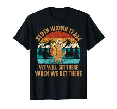 Sloth Hiking Team Cute Sloth Design Retro Vintage Hiking Maglietta