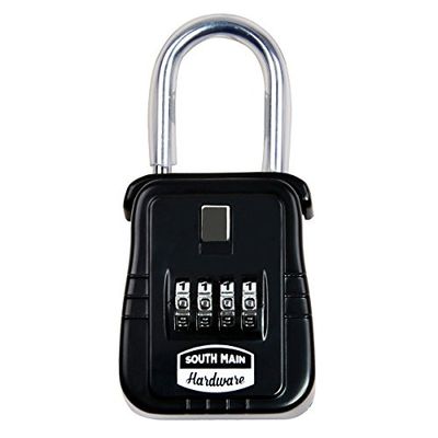 South Main Hardware 810142 Shackle Mounted Key Storage Box with Resettable Lock Combination (1 Pack), Black