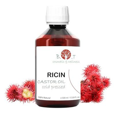 Huile de Ricin Serum pour Cils et Sourcils, Huile Cheveux et Capillaire, Pousse Cheveux et Barbe Très Rapide, Anti Chute Naturel, Ongles et Cuticules BIO Castor Oil 500 ml