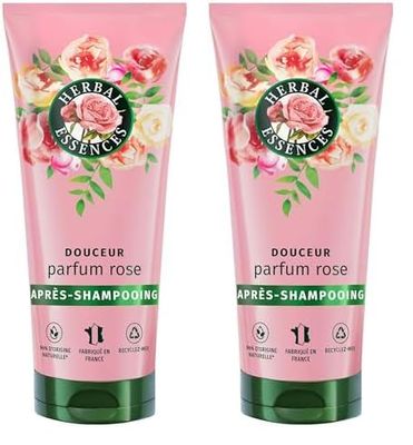 Herbal Essences Douceur Après-Shampoing Parfum Rose 200ml Aide à Rendre les Cheveux Secs Soyeux, Ingrédients d'Origine Naturelle et Essence de Rose, Végan et non Testé sur les Animaux (Lot de 2)