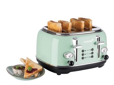 Korona 21675 Broodrooster | 4 schijven | retro design | mint | roosterweergave | ontdooien | roosteren | opwarmen | 1630 Watt | broodjesopzetstuk | kruimellade | centreering