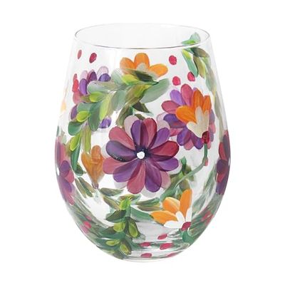 Lesser & Pavey Asters Stemless Glass Lynsey Johnstone for Home & Restaurants | Stylish Stemless Glasses for Drinks | Lovely Tableware Stemless Drinking Glasses Gifts for Women & Men