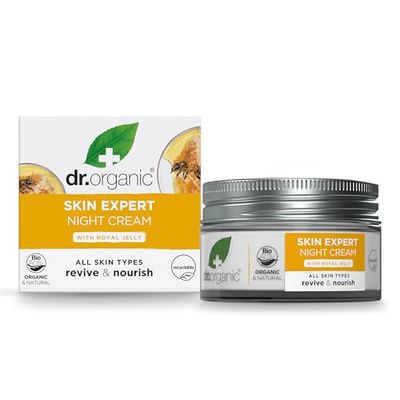 Dr Organic Royal Jelly Night Cream, Healthy-Aging, All Skin Types, Mens, Womens, Natural, Vegetarian, Cruelty-Free, Paraben & SLS-Free, Recycled & Recyclable, Organic, 50ml, Packaging may vary