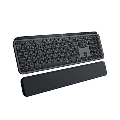 Logitech MX Keys S PLUS draadloos toetsenbord en met polssteun, laag profiel, vloeiend, precies en stil typen, programmeerbaar, Bluetooth, USB C, Windows PC, Linux, Chrome, Mac, QWERTY US Intl, Grijs