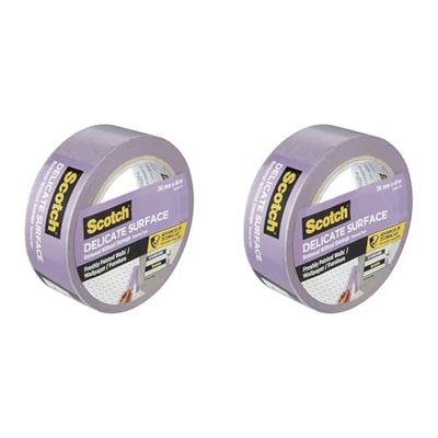 Scotch Delicate Surface Advanced Masking Tape, 36 mm x 41 m, Super-sharp Paint Lines, For Delicate Painting and Decorating Indoor, Painters Tape For Wallpaper and Furniture (Pack of 2)