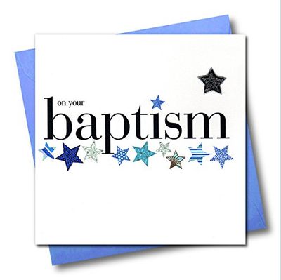 Claire Giles Hearts and Stars Baptism Card - Blue