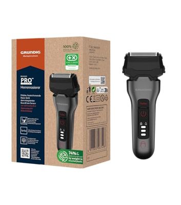 GRUNDIG MS 8330 - Rasoio da uomo, 60 minuti, lama a pelo lungo, sistema di taglio a 3 livelli, alloggiamento in 74% plastica riciclata, utilizzo in tutto il mondo, cromo opaco scuro/rosso