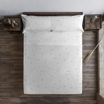 BELUM | Harry Potter Sheet Set, Printed Sheet Set with Pillow and Fitted Sheet Set 100% Cotton HPotter Stars Grey for 135 Bed