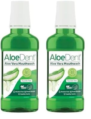 Aloe Dent Rince-Bouche à l'Aloe Vera 250 ml - Protège les gencives - Sans alcool - Menthe poivrée - Lot de 2