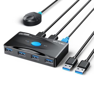 MT-VIKI 2-in-4 Out USB Switch 2PC USB 3.0 KVM Switch met 2 x 1,5 m USB 3.0 kabels Type-C stroomvoorziening desktop-selector voor toetsenbord, muis, printer, scanner, USB-sticks
