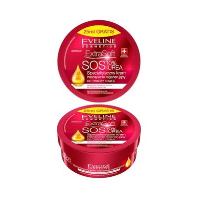 Eveline Cosmetics Crème Hydratante Au Beurre De Karité SOS Visage Et Corps | 175 ml | 10% URÉE | Deep Hydro Boost Et Régénération | Hydratation Longue Durée | Baume Raffermissant Et Apaisant