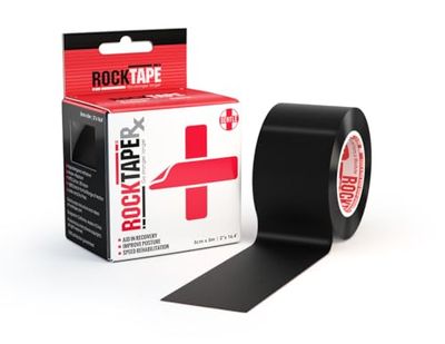 RockTape Rx Fita cinesiológica unissexo (5 cm x 5 m), fita elástica terapêutica para reabilitação e postura - autocolante macio para pele sensível, fita desportiva para atletas - preto