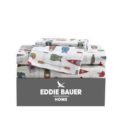Eddie Bauer - King Lakan, Bomull Percale Sängklädesset, Krispigt & Cool Heminredning (Kajakäventyr, King)