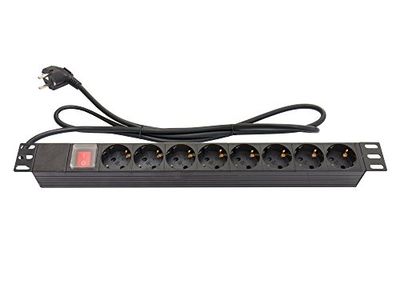 Good Connections Extensão de 19 polegadas (1 U, tomada com proteção de contacto com 8 tomadas de proteção de contacto, interruptor com proteção contra interruptor, proteção infantil, perfil de