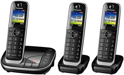 Panasonic KX-TGJ423EB Landline Phone Cordless, House phones, Automated Call Blocker, Answer machine, Colour Display, Triple Handset - Black