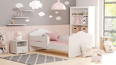 Dmora - Lit Simple pour Enfants, Lit pour Enfants, Lit avec Protection antichute et tête de lit Nuage, cm 164x88h63, Couleur Blanc