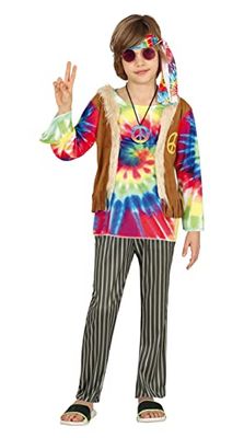 FIESTAS GUIRCA Hippiekostuum voor kinderen, jaren '70, met meerkleurig T-shirt, vest en broek, voor kinderen van 10 tot 12 jaar