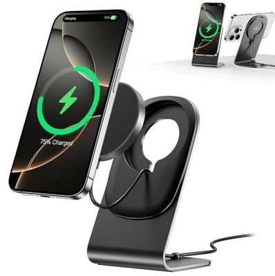 Mag Safe, BHHB Mag Safe, laadstation met standaard, 15 W, draadloze oplader voor iPhone 15/14/13/12 serie en Air Pods 3/2/Pro, zwart