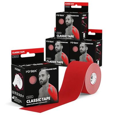 Kintex - Cinta Kinesiologica | Set de 4 Cinta Kinesiotape Resistente al Agua y a la Piel, 5cmx5m, Cinta para Deporte, Cintas Elásticas Fisioterapia | Venda Elástica Adhesiva | Vendas Elásticas