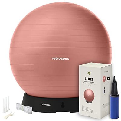 Retrospec Luna piłka do ćwiczeń, podstawa, pompka, piłka i pompka, z materiałem zapobiegającym pęknięciom, piłka do fitnessu, na siłownię, szwajcarska piłka, idealna do równowagi, stabilności, jogi,