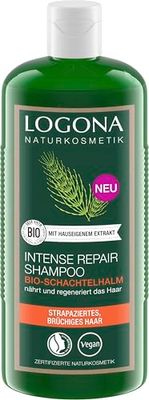 LOGONA Naturkosmetik Intense Repair Shampooing bio à la prêle – 250 ml – Nettoyage doux – Végétalien & naturel – Sans silicone ni sulfates – Pour cheveux abîmés et cassants