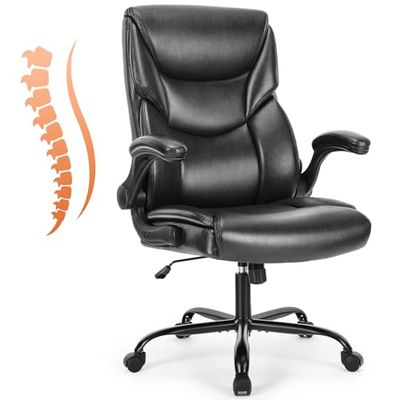 Sweetcrispy Komputerowe krzesło gamingowe, ergonomiczne krzesło biurowe Heavy Duty Task Chair z podnoszonymi ramionami, skóra PU, regulowane krzesło obrotowe z kółkami, czarne