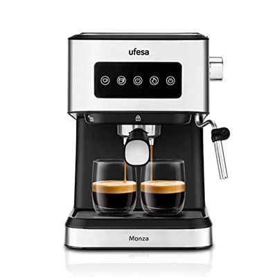 Ufesa Monza Koffemachine, voor Espresso's en Capuccino's, 20 Bars, Digitale Touch-paneel, Verstelbare melkopsysteem, Gemalen koffie of koffie pads, 1.5 Ltrs Waterreservoir