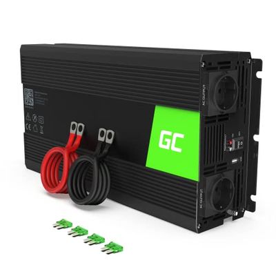 Green Cell® 1500W/3000W 12V a 220V/230V Onda sinusoidal modificada Inversor de Corriente DC AC Power Inverter Transformador de Voltaje para Coche Camion con Puerto USB y Pinzas de conexión a batería