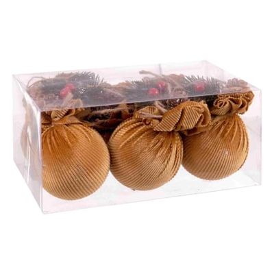 BigBuy Christmas Christmas Baubles Multicoloured Gold Corduroy Foam 6 x 6 x 6 cm (6 Units)