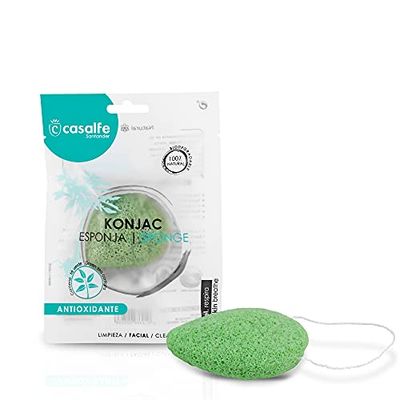 Casalfe Konjac 100% Biologiskt nedbrytbar naturlig svamp för mjuk peeling - Innehåller Antioxidant te, Grön