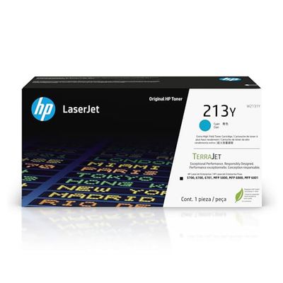 HP 213Y W2131Y, Cian, Cartucho Tóner de Alta Capacidad Original, de 12.000 páginas, para impresoras HP Laserjet Enterprise 5700, 5800, 6700, 6701, 6800, 6801
