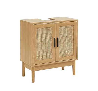 BAÏTA Onderkast wastafel Amana rieten rotan en eikeneffect L 60cm