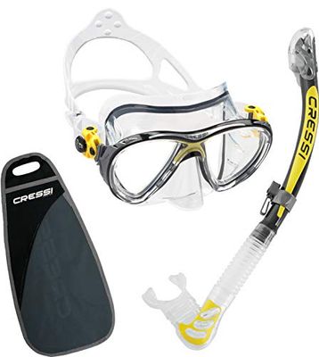 Cressi Big Eyes Evo & Alpha Dry Kit de plongée avec Tuba Professionnel pour Adultes – Fabriqué en Italie Depuis 1946, Transparent – Jaune