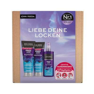 John Frieda Dream Curls Value Set for Curly - Shampoo, Conditioner, Styling Spray & Free MegRhythm Eye Mask - For Swinging Defined Curls - Moisturises Hair