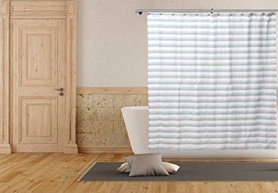 Home Maison Fiona Cortina de Ducha, Algodón, White-Aqua, 72x72