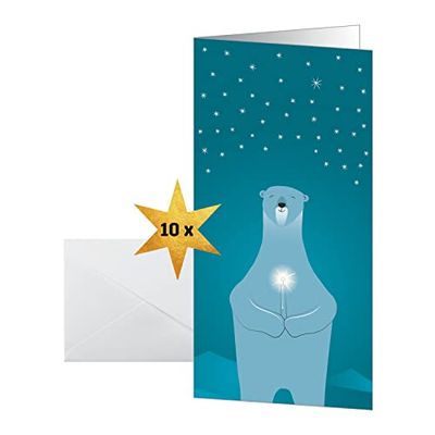SIGEL DS076 Christmas Cards "Polar bear with candle", DL, 10 cards incl. envelopes, easy to print