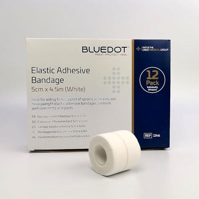 Blue Dot Elastic Adhesive Bandage 12-Boxes, 4.5 Meter Length x 5 cm Width, White